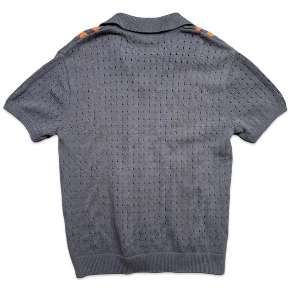 ZARA Men's Brown & Orange Retro Knitted Polo Shirt - Picture 2 of 3